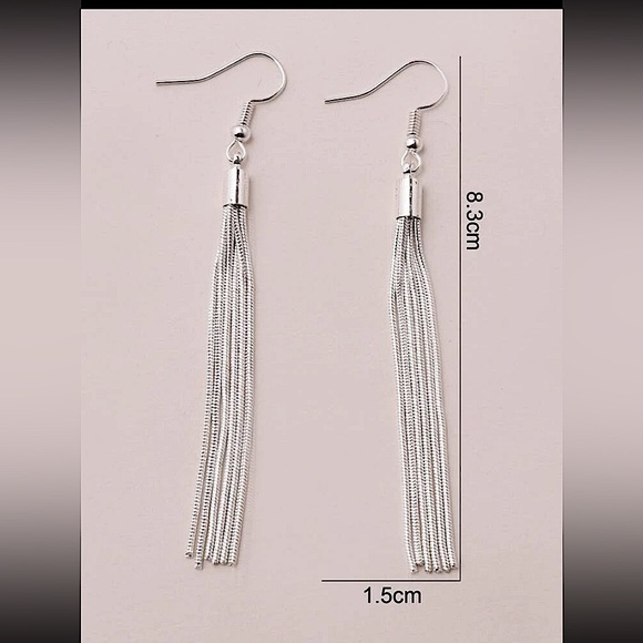 Sterling Silver Plated Tassel Drop Dangle Earrings - Picture 7 of 9